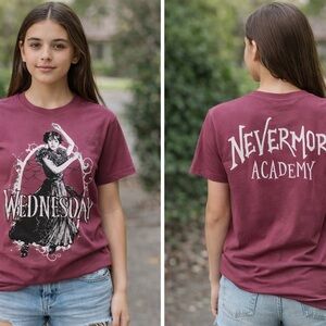 Nevermore Academy Wednesday Graphic Tee - Maroon Short Sleeve